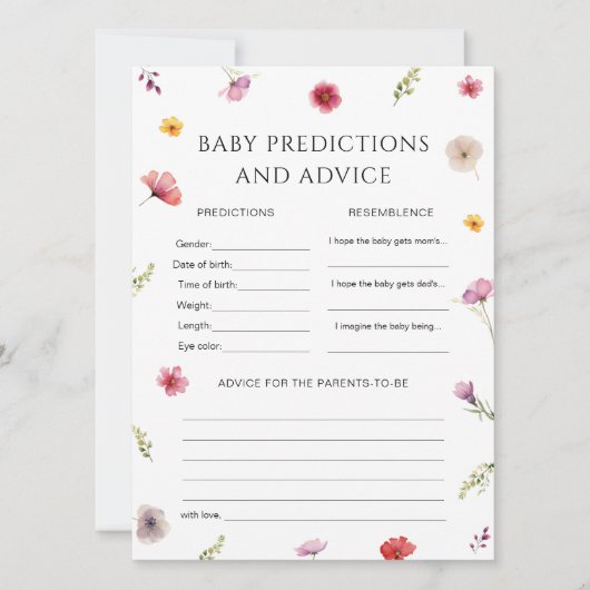 Baby in Bloom Shower Baby Voorspellingen Game Kaar Kaart (Voorkant)