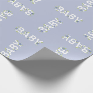 Baby in Bloom Shower Blue  Flowers Boy Cadeaupapier