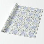 Baby in Bloom Shower Blue  Flowers Boy Cadeaupapier (Uitgerold)