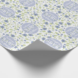 Baby in Bloom Shower Blue  Flowers Boy Cadeaupapier