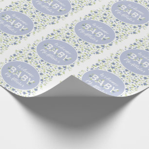 Baby in Bloom Shower Blue  Flowers Boy Cadeaupapier