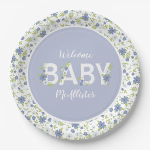 Baby in Bloom Shower Blue  Flowers Boy Papieren Bordje