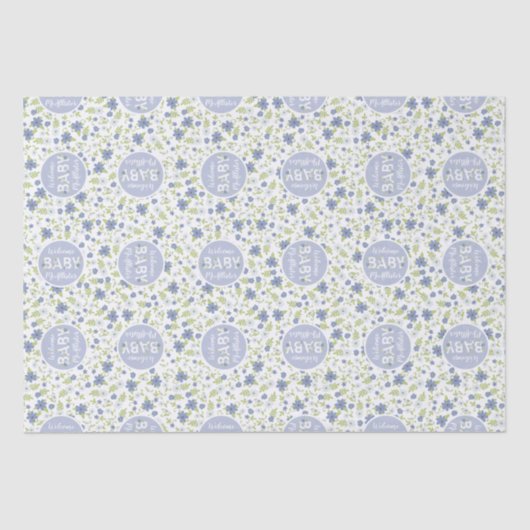 Baby in Bloom Shower Blue  Flowers Boy Tissuepapier (Voorkant)