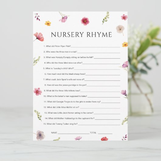 Baby in Bloom Shower Nursery Rhyme Game Kaart (Staand voorkant)