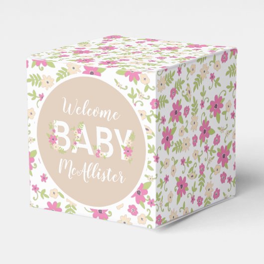 Baby in Bloom Shower Pink  Flowers Girl Bedankdoosjes (Voorkant Zijde)