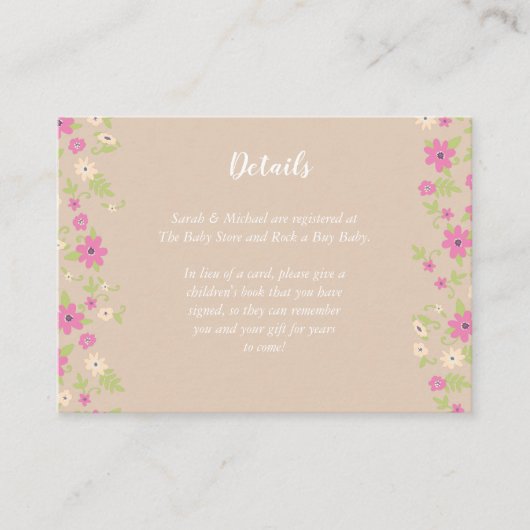 Baby in Bloom Shower Pink Flowers Girl Informatiekaartje (Voorkant)