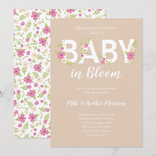 Baby in Bloom Shower Pink  Flowers Girl Kaart (Voorkant / Achterkant)