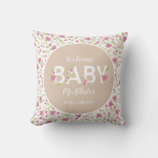 Baby in Bloom Shower Pink  Flowers Girl Kussen (Voorkant)