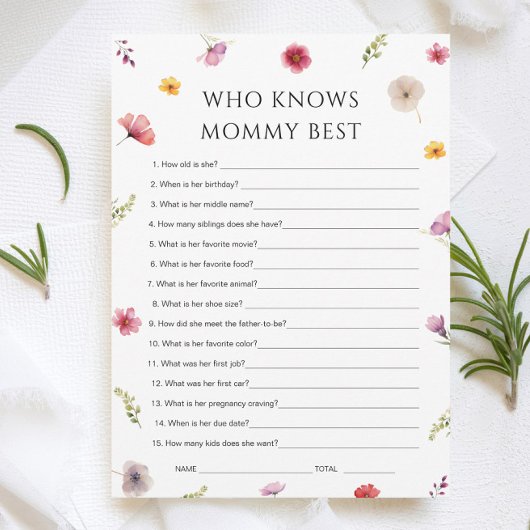 Baby in Bloom Shower Wie kent Mama Game Kaart