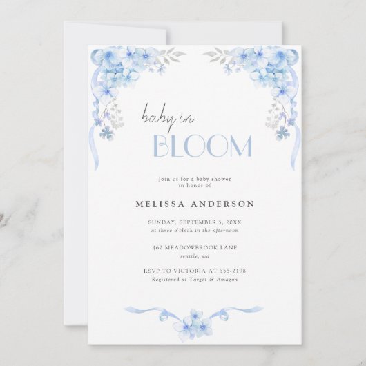 Baby in Bloom Silverblue Floral Baby shower Kaart (Voorkant)
