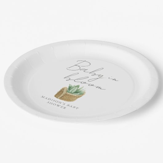 Baby in Bloom Simple Succulent Baby shower Papieren Bordje (Gekanteld)
