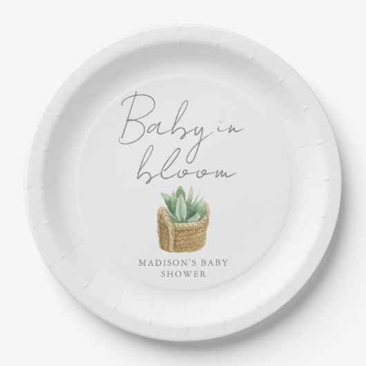 Baby in Bloom Simple Succulent Baby shower Papieren Bordje (Voorkant)