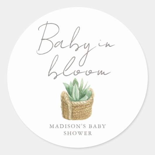 Baby in Bloom Simple Succulent Baby shower Ronde Sticker (Voorkant)