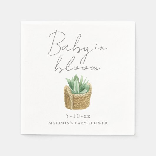 Baby in Bloom Simple Succulent Baby shower Servet (Voorkant)