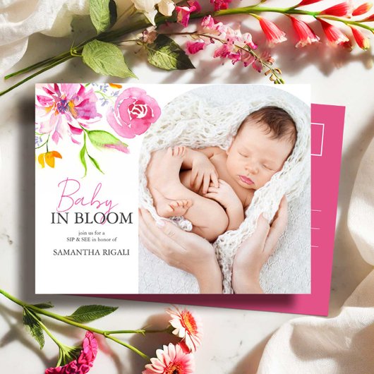 Baby in Bloom Sip and See Invitation Feestdagenkaart
