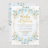 Baby in Bloom Soft Blue Gold Floral Boy Shower Kaart (Voorkant / Achterkant)