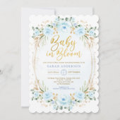 Baby in Bloom Soft Blue Gold Floral Boy Shower Kaart (Voorkant)