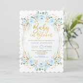 Baby in Bloom Soft Blue Gold Floral Boy Shower Kaart (Staand voorkant)