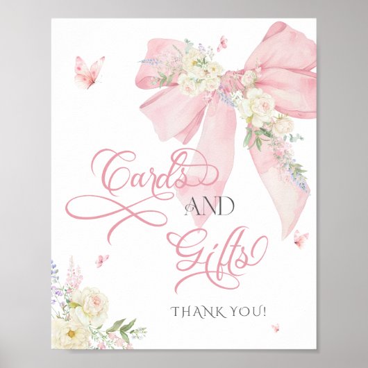 Baby in Bloom Soft Pink Bow Kaarten en geschenken Poster (Voorkant)
