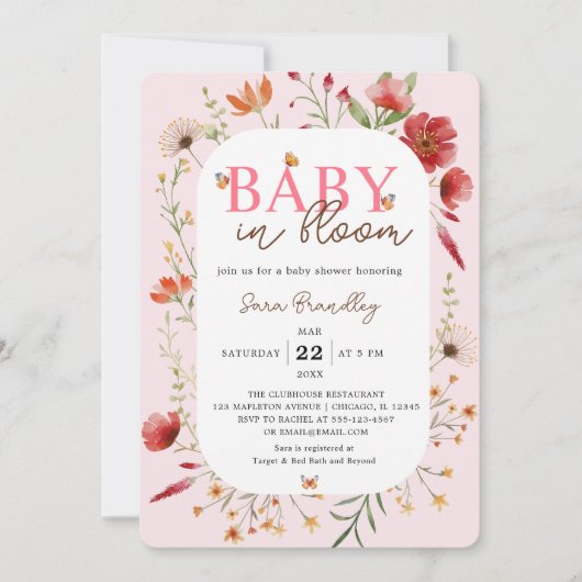 Baby in Bloom Soft-Pink Wildflowers Baby shower Kaart (Voorkant)