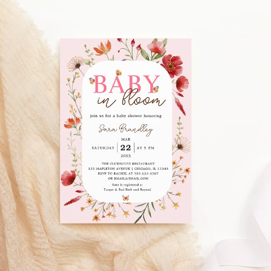 Baby in Bloom Soft-Pink Wildflowers Baby shower Kaart