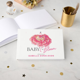 Baby in Bloom speelse waterverf baby shower roze Gastenboek