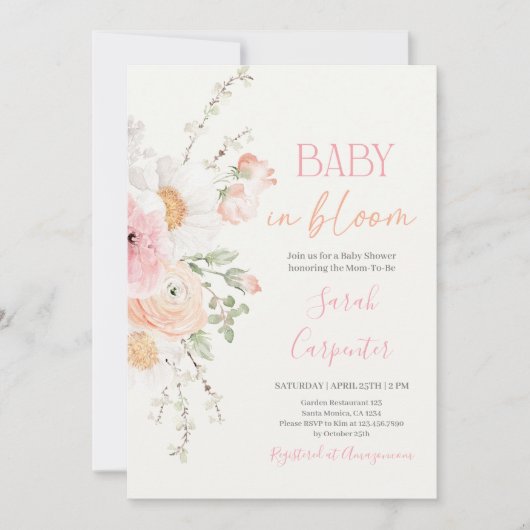 Baby in Bloom Spring Baby shower Meisje Uitnodigin Kaart (Voorkant)