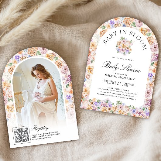 Baby in Bloom Spring Floral Arch Foto Baby shower Kaart