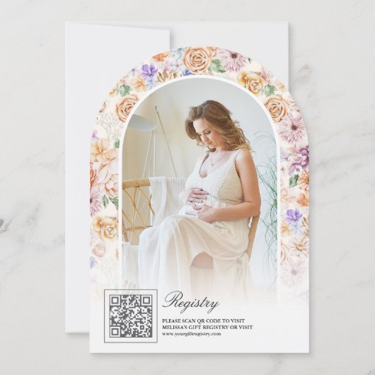 Baby in Bloom Spring Floral Arch Foto Baby shower Kaart (Achterkant)
