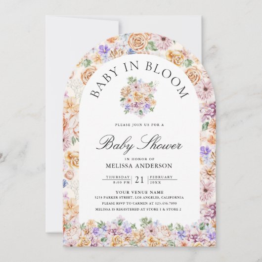 Baby in Bloom Spring Floral Arch Foto Baby shower Kaart (Voorkant)