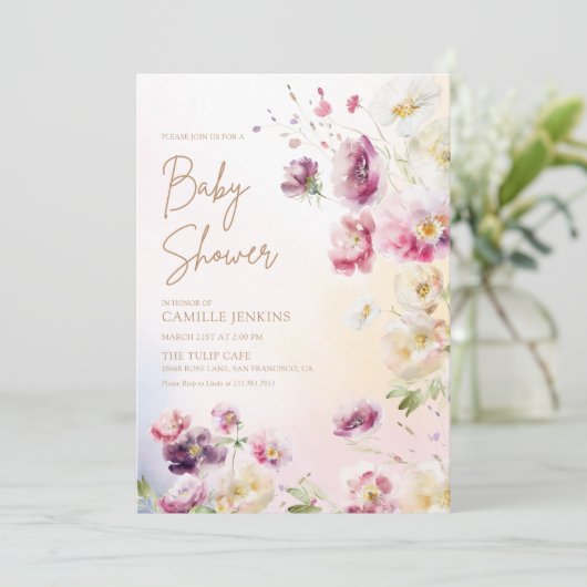 Baby in Bloom Spring Floral Baby shower Invitation Kaart (Staand voorkant)