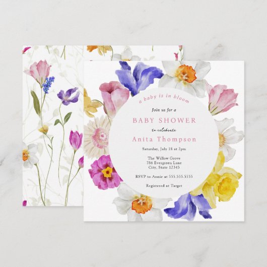 Baby in Bloom Spring Floral Baby shower Kaart (Voorkant / Achterkant)