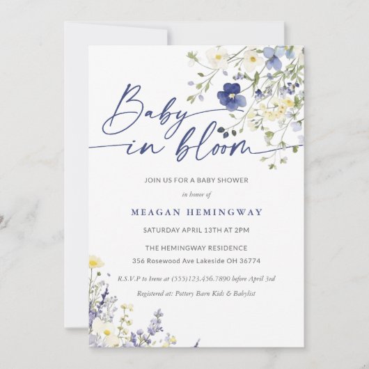 Baby in Bloom Spring Violet Wildflower Baby shower Kaart (Voorkant)