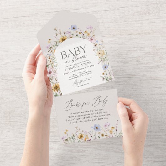 Baby in Bloom Spring Wildflower Baby shower All In One Uitnodiging (Afscheurbaar)