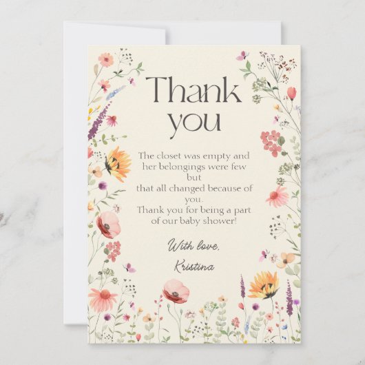 Baby in Bloom Spring Wildflower Baby shower Bedankkaart (Voorkant)