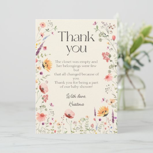 Baby in Bloom Spring Wildflower Baby shower Bedankkaart (Staand voorkant)