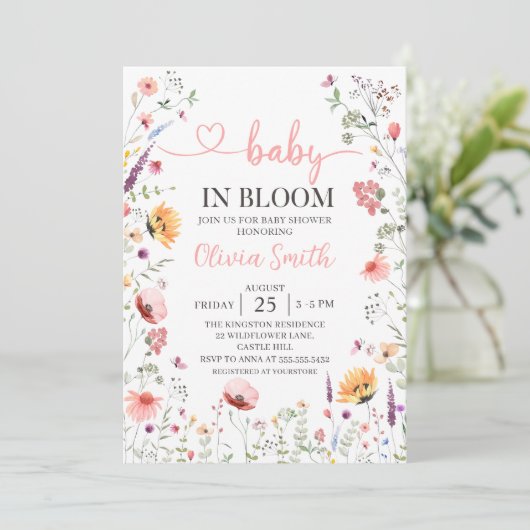 Baby in Bloom Spring Wildflower Baby shower Kaart (Staand voorkant)