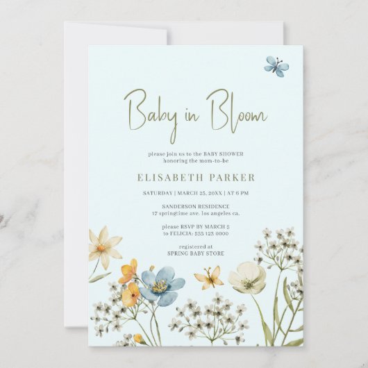 Baby in bloom spring wildflower baby shower kaart (Voorkant)