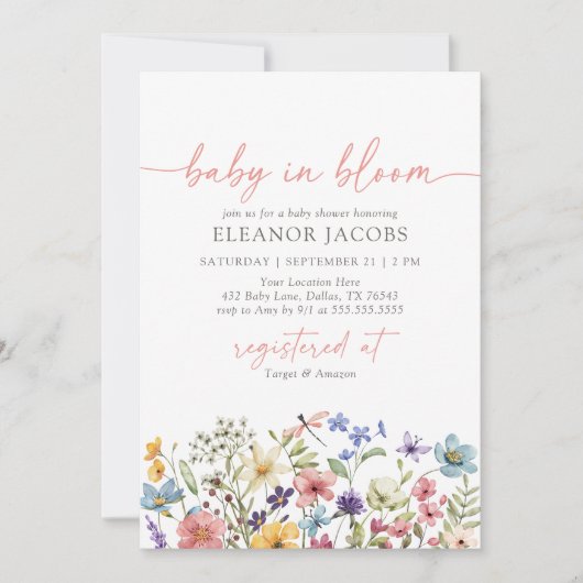 Baby in Bloom Spring Wildflower Baby shower Kaart (Voorkant)