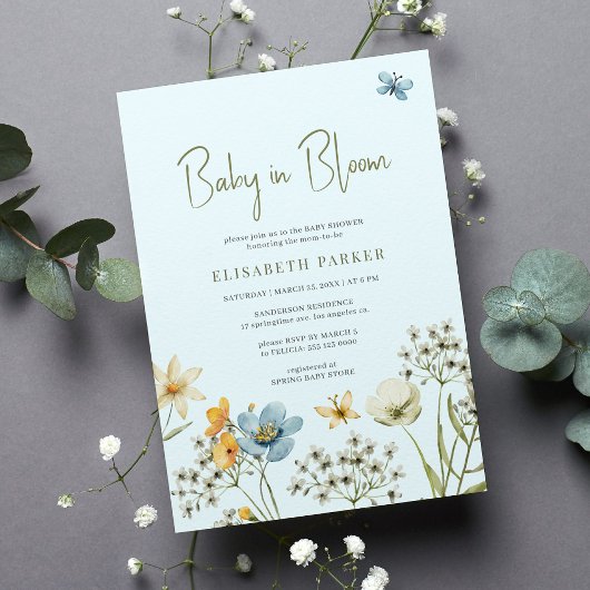Baby in bloom spring wildflower baby shower kaart
