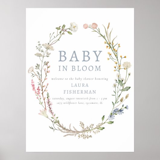 Baby in Bloom Spring Wildflower Welcome Poster (Voorkant)