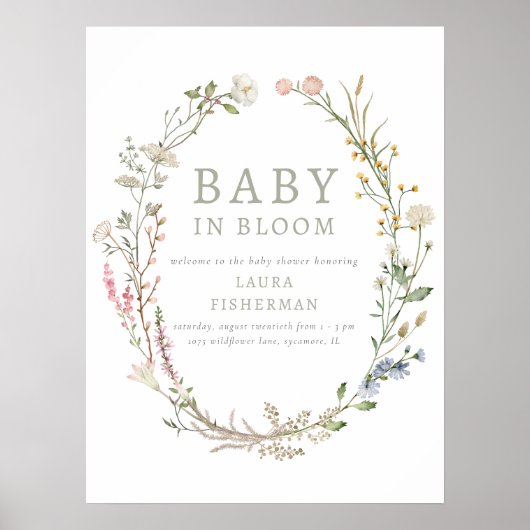 Baby in Bloom Spring Wildflower Welcome Poster (Voorkant)
