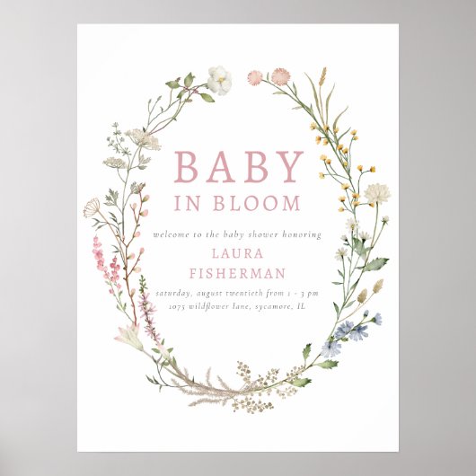 Baby in Bloom Spring Wildflower Welcome Poster (Voorkant)