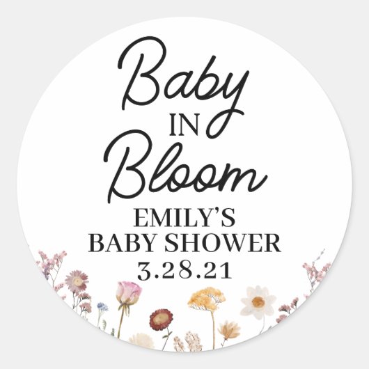 Baby in Bloom Stickers, Seed Packet, Baby shower Ronde Sticker (Voorkant)