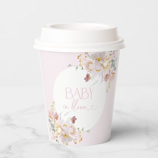 Baby in Bloom Stijlvolle Bloemen Roze Baby shower Papieren Bekers (Achterkant)