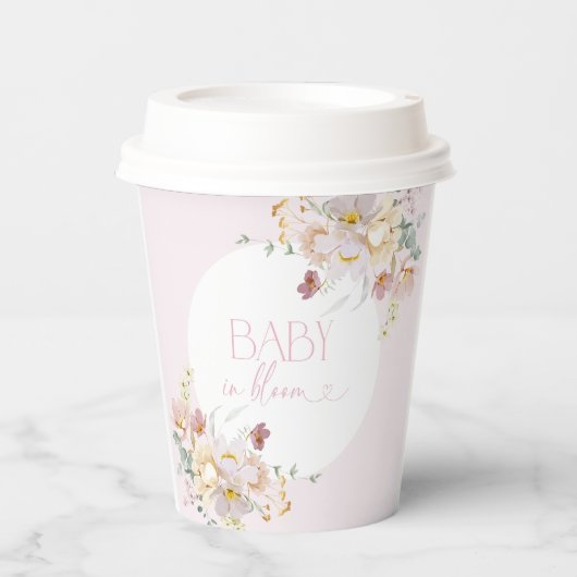 Baby in Bloom Stijlvolle Bloemen Roze Baby shower Papieren Bekers (Voorkant)