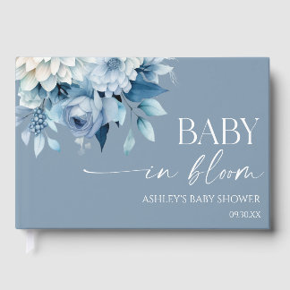 Baby In Bloom Stofblauwe Bloemachtige Baby Shower Gastenboek