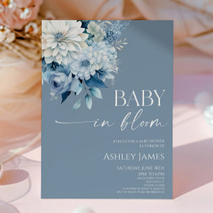 Baby In Bloom Stofblauwe Bloemachtige Baby Shower Kaart