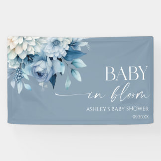 Baby In Bloom Stofblauwe Bloemachtige Baby Shower Spandoek