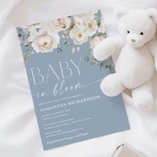 Baby in Bloom stoffige blauw witte bloemenjongensd Kaart